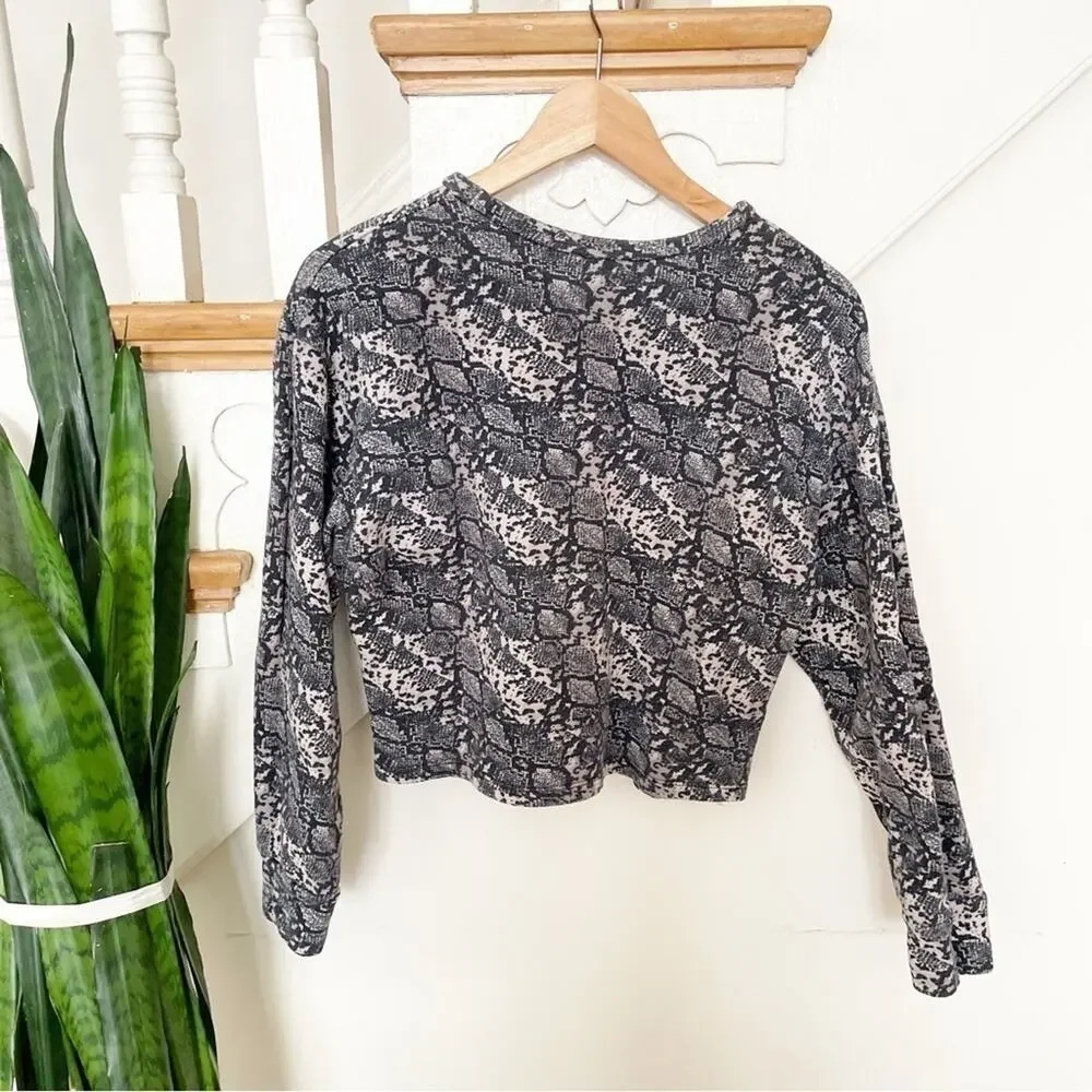 Zara Gray Snakeskin Print Long Sleeve Cotton Blend Cropped Sweatshirt Size S